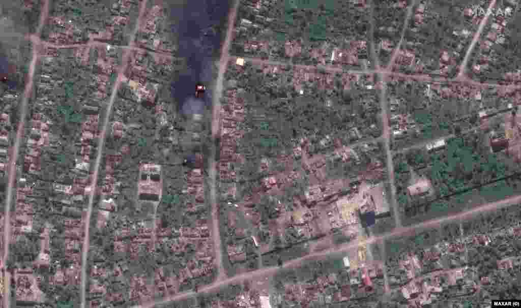 Burning homes and destroyed buildings on May 15, 2023. "The defense of Bakhmut continues and recent days have shown that Ukraine can move forward and counter the Russian forces there," Colonel General Oleksandr Syrskiy said on May 15. "The advance of our troops along the Bakhmut direction -- that is the first successful offensive operation in the city's defense."