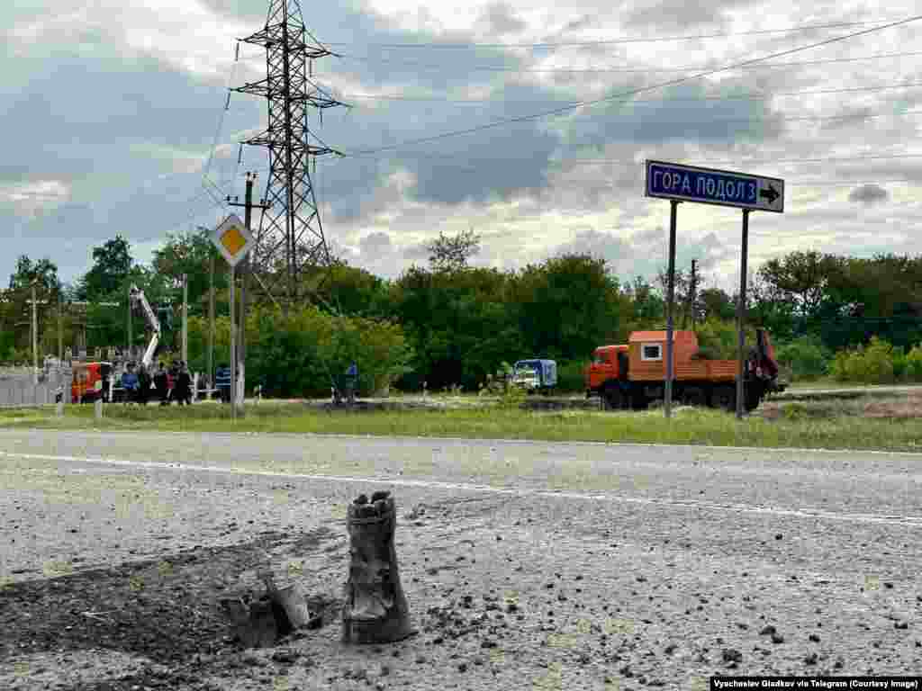 Damage seen near the border town of Gora Podol in the Belgorod region. 
