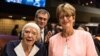 Veteran Russian human rights defender Lyudmilla Alekseyeva and co-founder of the Moscow Helsinki Group (L) receives the third Vaclav Havel Human Rights Prize from Anne Brasseur (right), the President of the Parliamentary Assembly of the Council of Europe (PACE), in Strasbourg late last year.