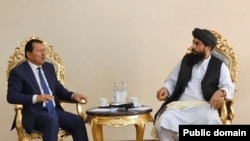 د طالبانو د بلخ والي یوسف وفا له یوه تاجکستاني چارواکي سره