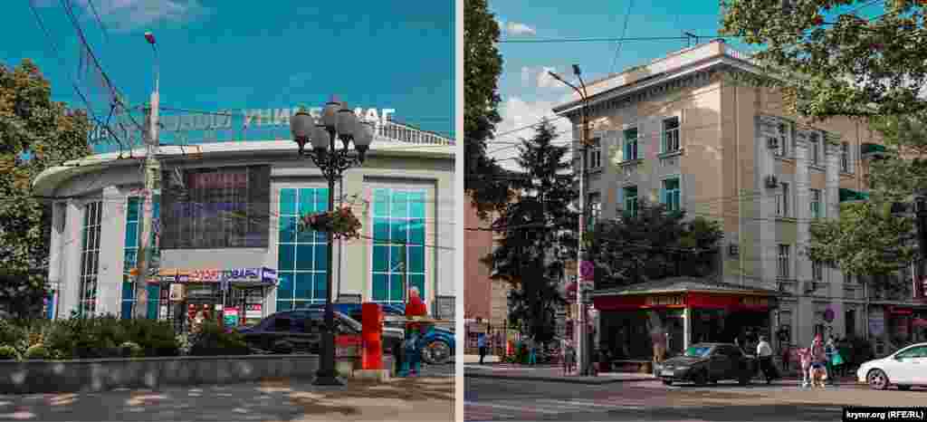 Міський ЦУМу має оновлений фасад. Дерева біля готелю «Україна» витягнулися і затінюють його стіни