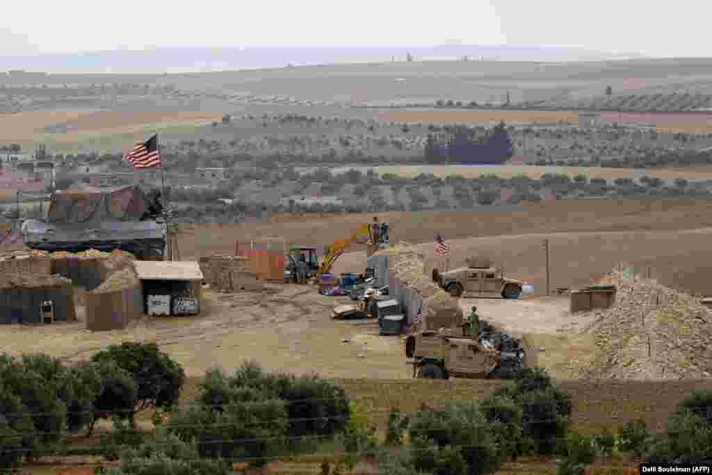A U.S. base near Manbij in May 2018. The most infamous clash of the U.S. deployment came when hundreds of fighters aligned with the Syrian regime -- many of them Russian -- launched an attack on a Kurdish base with U.S. special forces inside... 