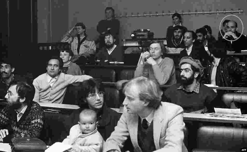 A 28-year-old Hamid Karzai (top right) is pictured during a three-month journalism course he took in Lille, France, in 1985.