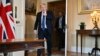 British Prime Minister Boris Johnson arrives to deliver an address in Downing Street about the situation in Ukraine on February 24.