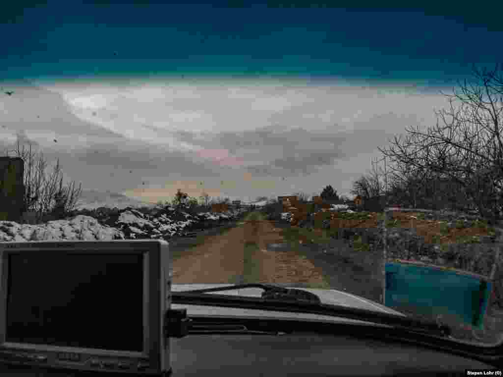 A view from Lohr's taxi during the hasty visit he made in 2011. While traveling through Nagorno-Karabakh, the Prague-based photographer told RFE/RL that he visited the off-limits city "out of curiosity."  