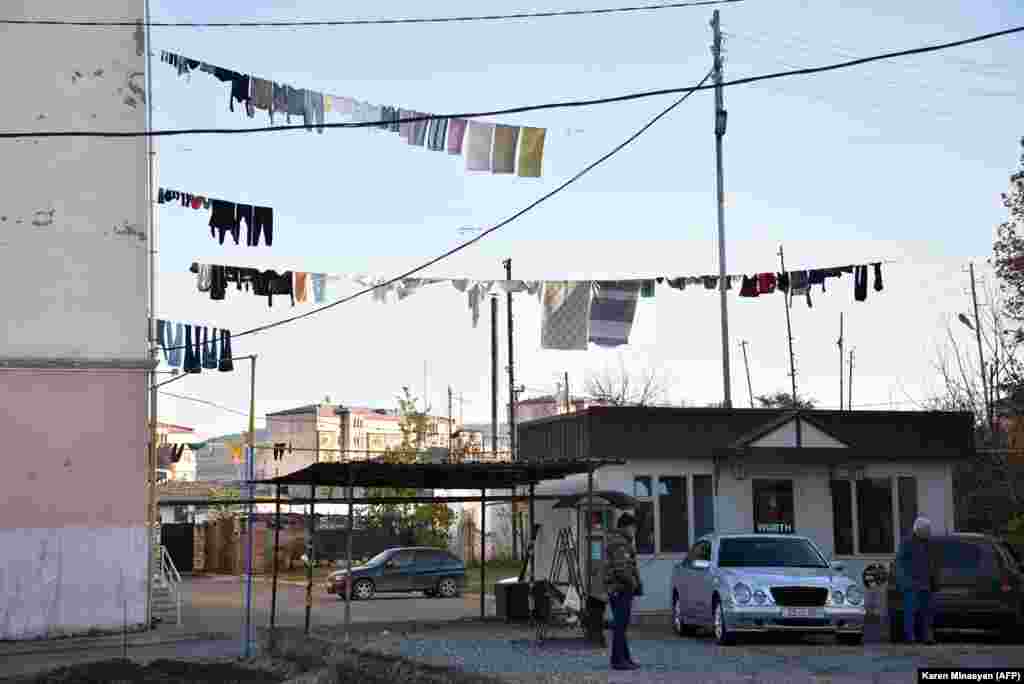 Strings of drying laundry indicate a return to normality in Stepanakert on November 24. 